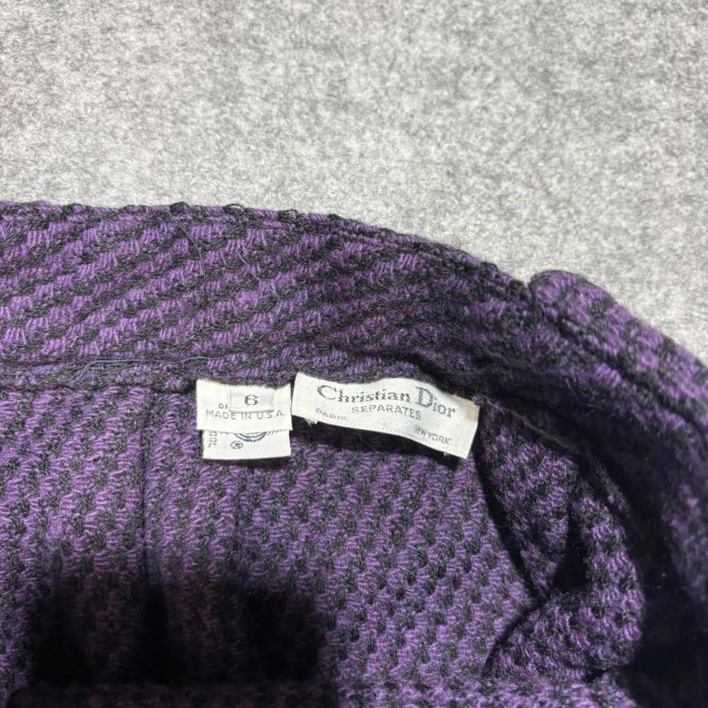 Christian Dior Separates Vintage Purple Wool Diagonal Weave A-Line Skirt Size 6